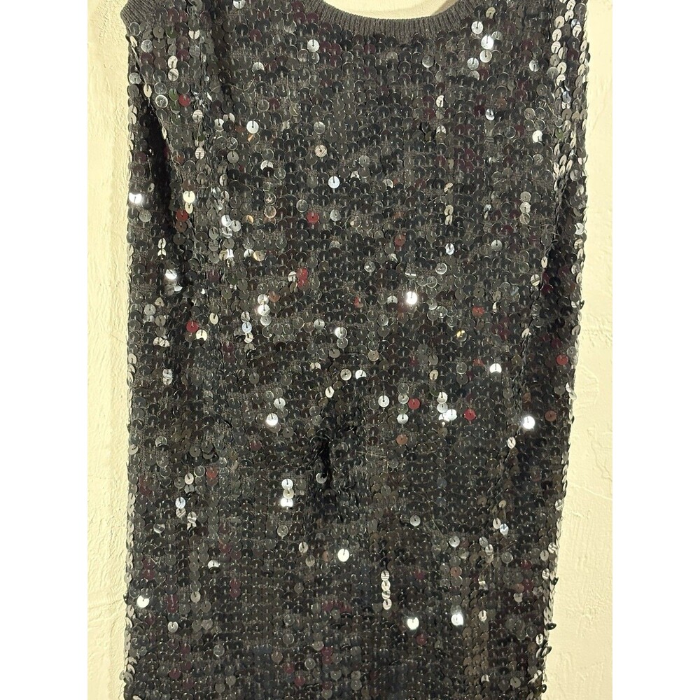 Bebe Black Sequin Silk Sz Small Woman’s Tank Top Stretch Party, Cocktail Shirt - Picture 7 of 8